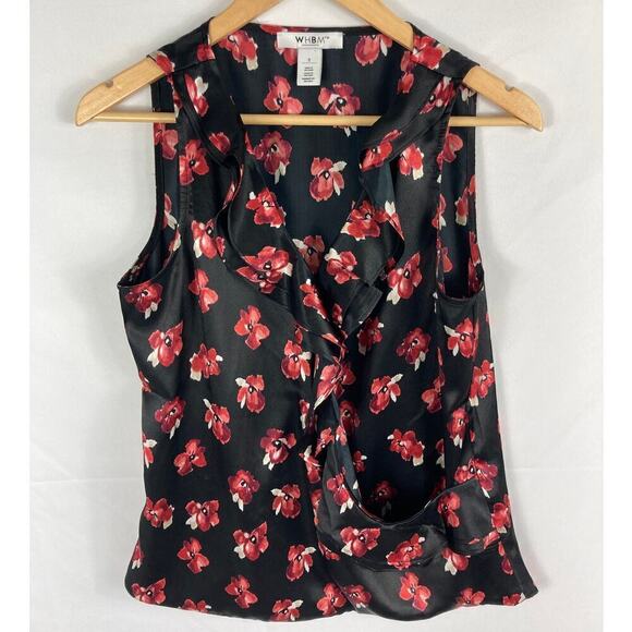WHBM Floral Satin Sleeveless Wrap Top Size Small - Picture 1 of 5